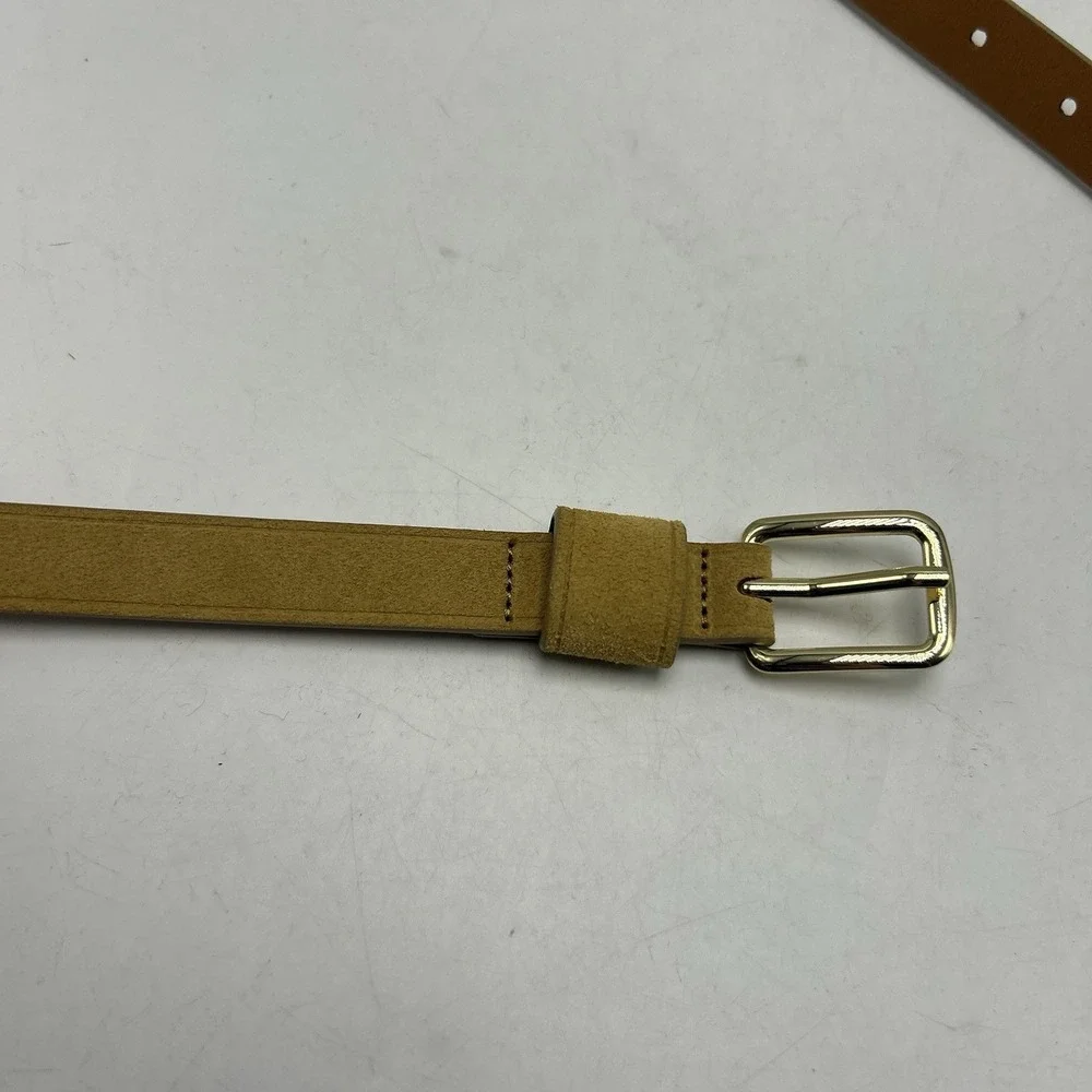 Banana Republic Belt Women Medium Skinny Suede Cow Leather Beige Capsule Minimal
